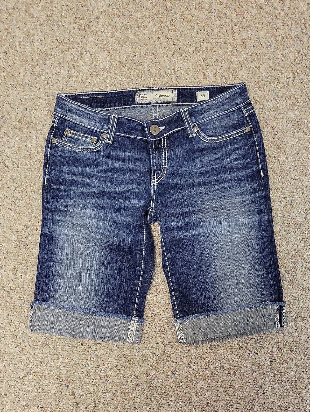 BKE Women's Dark Blue Distressed Denim Shorts Sabrina Sz 26 Bling Summer Cut Off - Picture 2 of 6